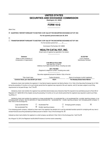 Thumbnail Health Catalyst
 10-Q Quarterly Report FY2019 