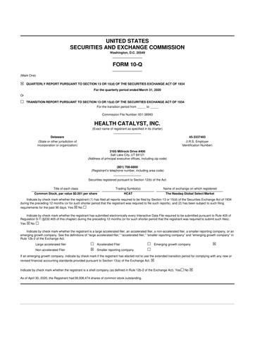 Thumbnail Health Catalyst
 10-Q Quarterly Report FY2020 