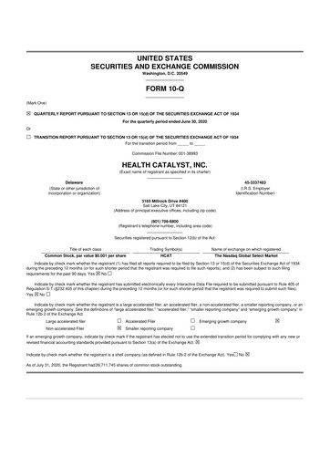 Thumbnail Health Catalyst
 10-Q Quarterly Report FY2020 