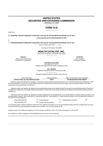 Thumbnail Health Catalyst
 10-Q Quarterly Report FY2020 