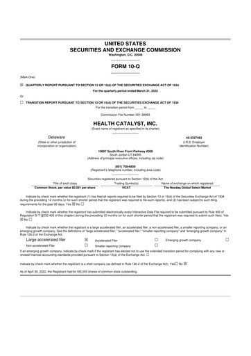 Thumbnail Health Catalyst
 10-Q Quarterly Report FY2022 