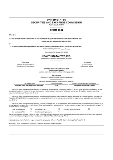 Thumbnail Health Catalyst
 10-Q Quarterly Report FY2025 