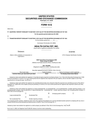 Thumbnail Health Catalyst
 10-Q Quarterly Report FY2026 