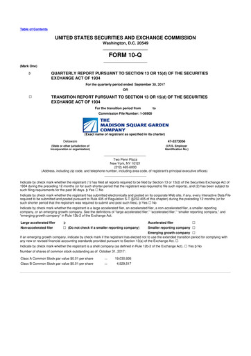 Thumbnail Madison Square Garden Sports 10-Q Quarterly Report FY2018 