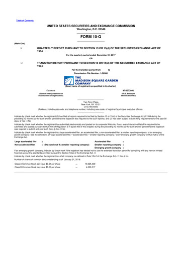 Thumbnail Madison Square Garden Sports 10-Q Quarterly Report FY2018 