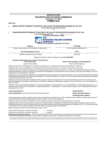 Thumbnail Madison Square Garden Sports 10-K Annual Report 2018