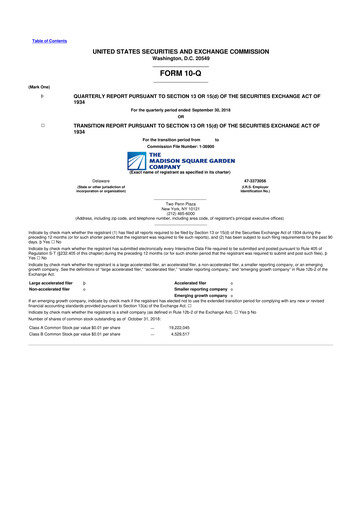 Thumbnail Madison Square Garden Sports 10-Q Quarterly Report FY2019 