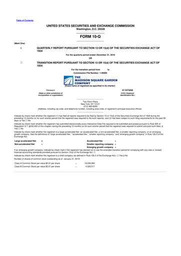 Thumbnail Madison Square Garden Sports 10-Q Quarterly Report FY2019 