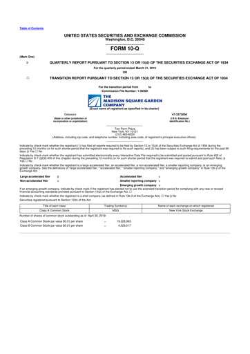 Thumbnail Madison Square Garden Sports 10-Q Quarterly Report FY2019 