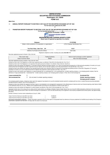 Thumbnail Madison Square Garden Sports 10-K Annual Report 2020