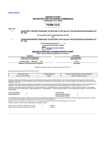 Thumbnail Madison Square Garden Sports 10-Q Quarterly Report FY2021 