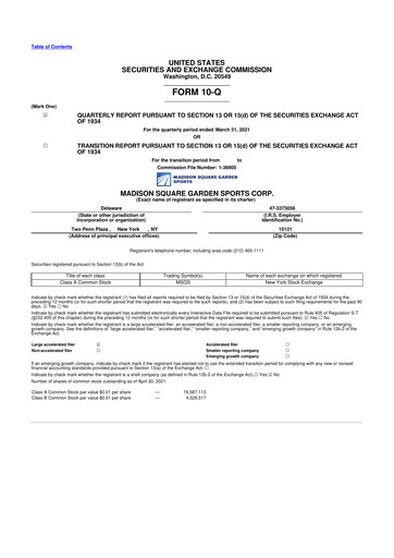 Thumbnail Madison Square Garden Sports 10-Q Quarterly Report FY2021 