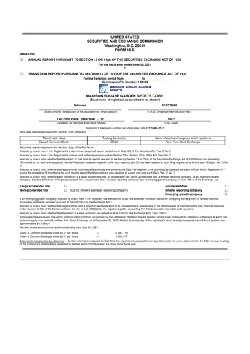 Thumbnail Madison Square Garden Sports 10-K Annual Report 2021