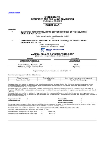 Thumbnail Madison Square Garden Sports 10-Q Quarterly Report FY2022 