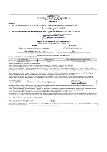 Thumbnail Madison Square Garden Sports 10-K Annual Report 2022