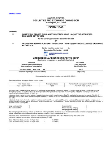 Thumbnail Madison Square Garden Sports 10-Q Quarterly Report FY2024 