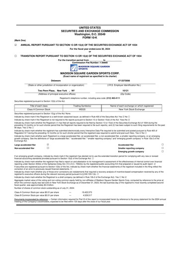 Thumbnail Madison Square Garden Sports 10-K Annual Report 2024