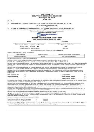 Thumbnail Madison Square Garden Sports 10-K Annual Report 2025