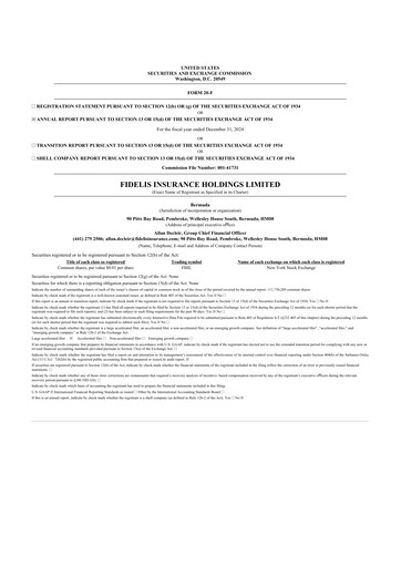 Thumbnail Fidelis Insurance 20-F Annual Report 2024