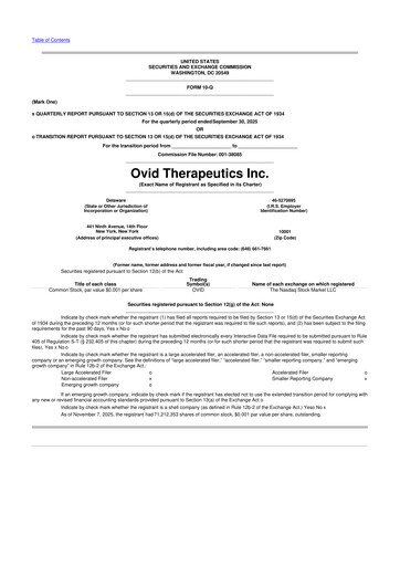 Thumbnail Ovid Therapeutics
 10-Q Quarterly Report FY2025 