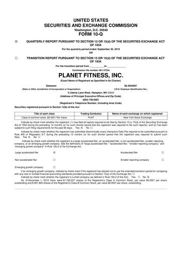 Thumbnail Planet Fitness
 10-Q Quarterly Report FY2019 