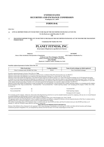 Thumbnail Planet Fitness
 10-K Annual Report 2019