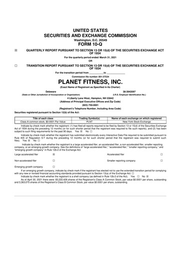 Thumbnail Planet Fitness
 10-Q Quarterly Report FY2021 