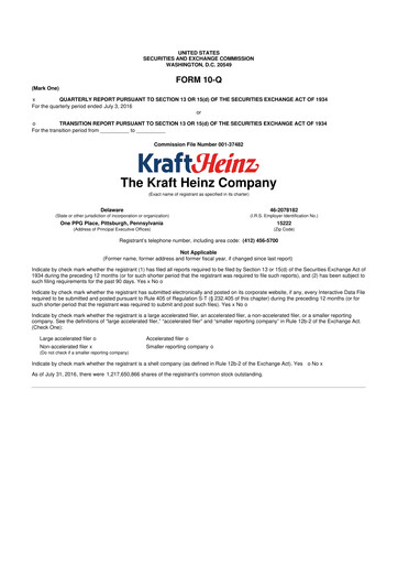 Thumbnail Kraft Heinz 10-Q Quarterly Report FY2016 