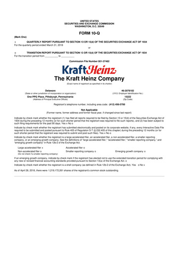Thumbnail Kraft Heinz 10-Q Quarterly Report FY2018 