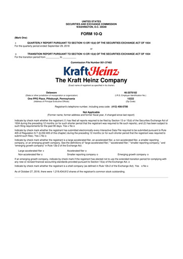 Thumbnail Kraft Heinz 10-Q Quarterly Report FY2018 