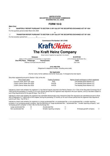 Thumbnail Kraft Heinz 10-Q Quarterly Report FY 