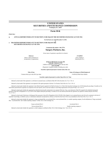 Thumbnail Surgery Partners
 10-K Annual Report 2016