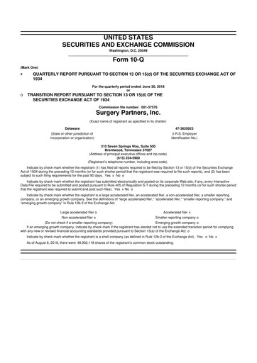 Thumbnail Surgery Partners
 10-Q Quarterly Report FY2018 