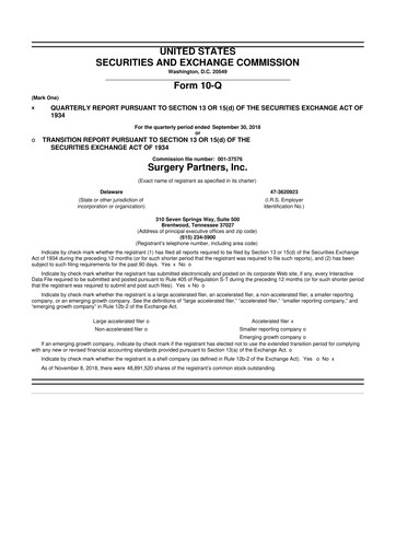 Thumbnail Surgery Partners
 10-Q Quarterly Report FY2018 