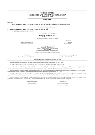 Thumbnail Surgery Partners
 10-K Annual Report 2018