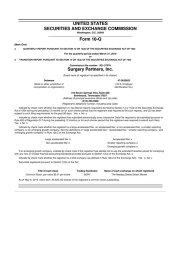 Thumbnail Surgery Partners
 10-Q Quarterly Report FY2019 