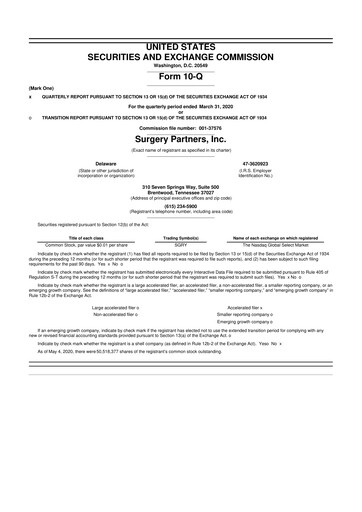 Thumbnail Surgery Partners
 10-Q Quarterly Report FY2020 