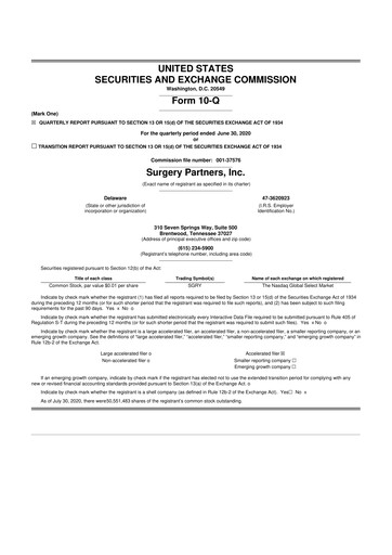 Thumbnail Surgery Partners
 10-Q Quarterly Report FY2020 