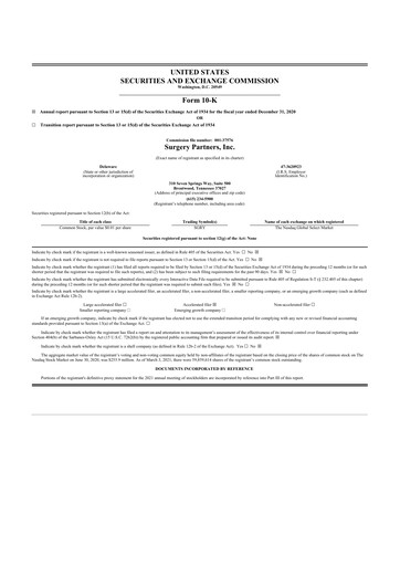 Thumbnail Surgery Partners
 10-K Annual Report 2020