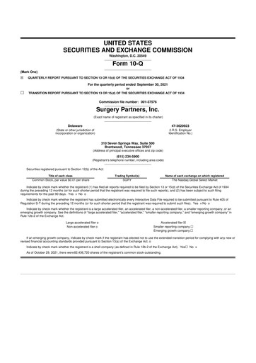 Thumbnail Surgery Partners
 10-Q Quarterly Report FY2021 