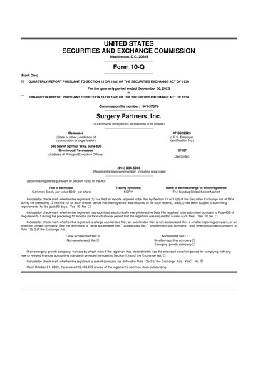 Thumbnail Surgery Partners
 10-Q Quarterly Report FY2023 