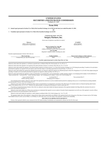 Thumbnail Surgery Partners
 10-K Annual Report 2024