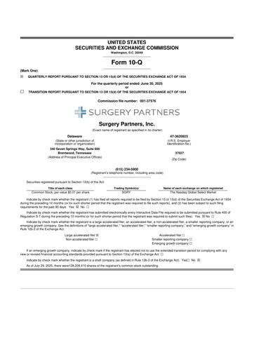 Thumbnail Surgery Partners
 10-Q Quarterly Report FY2025 