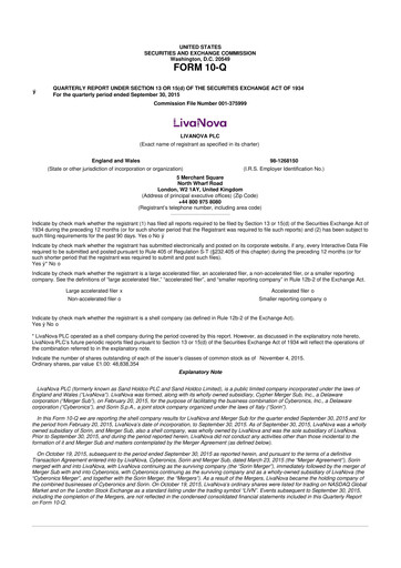 Thumbnail LivaNova 10-Q Quarterly Report FY 