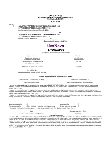 Thumbnail LivaNova 10-Q Quarterly Report FY 