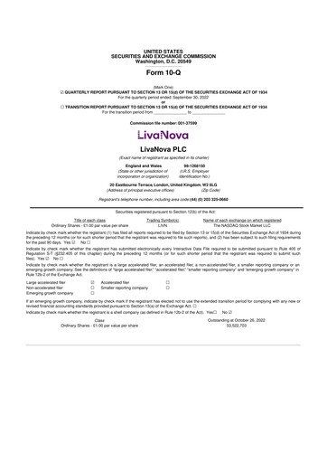 Thumbnail LivaNova 10-Q Quarterly Report FY 