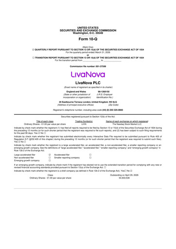 Thumbnail LivaNova 10-Q Quarterly Report FY 