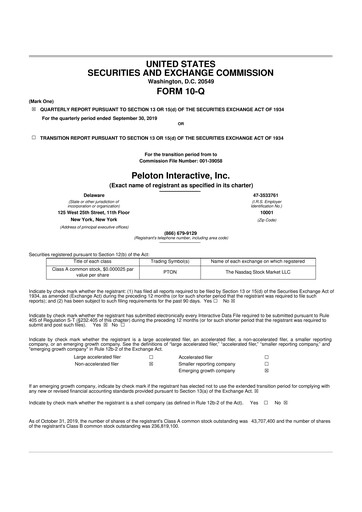 Thumbnail Peloton 10-Q Quarterly Report FY2020 