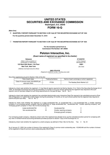 Thumbnail Peloton 10-Q Quarterly Report FY2020 