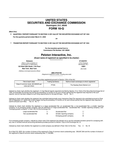 Thumbnail Peloton 10-Q Quarterly Report FY2020 